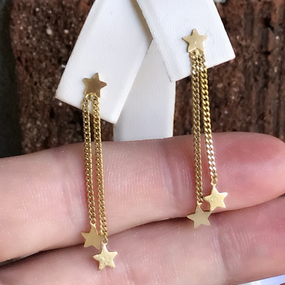 🌹14K Adorable Star Dangle/ Drop Earrings - Picture 3 of 8